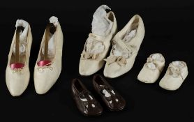 Two pairs of leather baby's shoes and two pairs of soft leather lady's shoes, Victorian and later:.