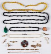 A group of jewellery items: to include four gold bar brooches,