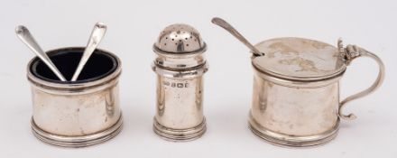 A George V silver drum mustard and circular salt, maker Elkington & Co, Birmingham,