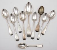 Eight various Georgian and later silver dessert spoons: various makers and dates,