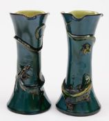 A pair of Longpark (Torquay) pottery grotesque 'dragon' vases: the waisted body with pinched rim