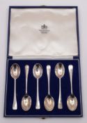 A cased set of six silver teaspoons, maker Wakley & Wheeler, London, 1967:, 2.68oz.