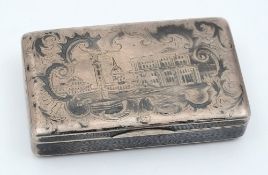 An Imperial Russian silver and niello inlaid vesta case: the hinged lid and base decorated with