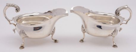 A pair of Edward VII silver sauceboats, maker Herbert Charles Lambert, London,