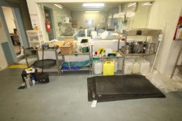 Contents Only of S/S Shelves including (6) S/S Buckets, S/S Ladles, Ecolab Container, Brushes, Spray