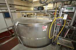 2001 DCI 2,000 Gal. Hinged Lid / Cone Bottom Jacketed S/S Blend Tank, S/N JC0164-A with Bottom Sweep