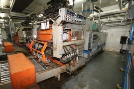 Uniloy 6-Head HDPE Blow Molder, Model 350R2, S/N 3733, Set-Up with Platen Size Aprox. 45