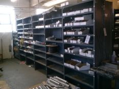 12-Sections of Metal Parts Shelves with Contents including Wire, New Filters and Other Miscellaneous