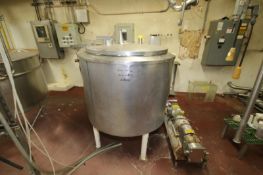 Aprox. 100 Gal. Jacketed S/S Vertical Tank, Includes Hinged Lid Design & Valve, (Located on Main
