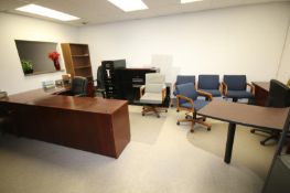 Contents of First Floor Office including: (3) L-Shaped Desks; (1) Regular Desk; Steno Chairs;