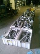 Lot of (10) Boxes of Miscellaneous S/S Parts, Piping and (5) Pails of S/S Pipe Hangers