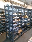 8-Sections of Metal Parts Shelving with Contents including: Parts, Cords, Chart Recorders, Johnson