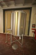 Aprox. 500 Gal. Dome Top Cone Bottom Single Shell Vertical S/S Tank, Includes Sprayball, Hinged