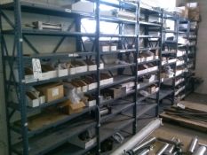 8-Sections of Metal Parts Shelves with Contents including : Spare Cylinders, Consolidated Bears, SKF