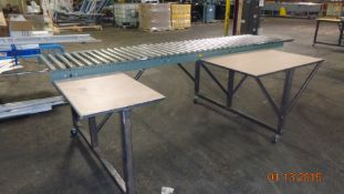 Packing Table with 10 ft  Roller Conveyor on Wheels, Width of onveyor Approx 32