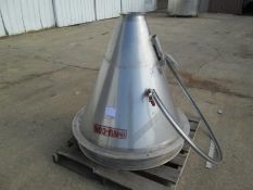 NU-CON S.S. CONICAL HOPPER, S/N-NO5045-530 – 43” DIA. 2/CLAMP ON REMOVABLE COVER, 43” DEEP CONE W/