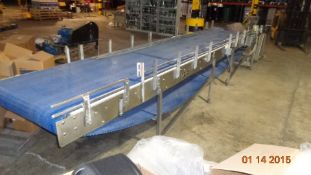 Stainless Steel Canner's accumulation table 3 ft wide and 18ft long with a 5 ft outbound conveyor