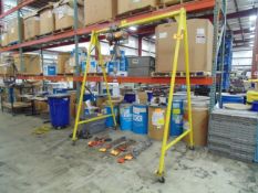 PORTABLE GANTRY FRAME WITH 1 TON CAPACITY WITH C&M H-1 ELECTRIC HOIST 1 TON CAP . SPEED 8 ' PM ,