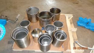 1 pallets of Stainless Steel various size laboratory pots, pail with handle and side handle,