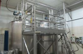 2001 Feldmeier 800 gallon SS Processor, Dome Top Sloped Bottom, Top Mounted Agitator, CIP Spray