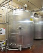 Cherry Burrell 1,800 gal. S/S Processor, Dome Top Sloped Bottom, Top Mounted Agitator, CIP Spray