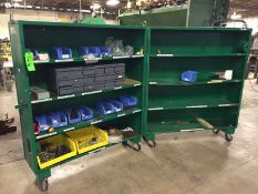 Mobile 4-Shelf Toolbox with Contents, Contents Include Nuts and Bolts, Chain, and Part Holders