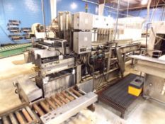 Hartness 100 Drop Case Packer, Stainless Steel Construction, Grids for .5L in 24 packs and 2L in 8