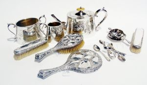 Silver-backed hairbrush and hand mirror