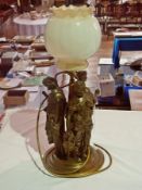 Brass-effect table lamp, the base with t