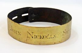 Antique brass dog collar inscribed 