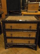 Chinese-style stained wood and caned che