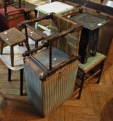 Two small elm and hardwood stools, strin