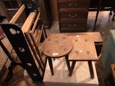 Elm drop-leaf table, CD stand, airer, tw