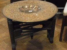 Middle Eastern carved hardwood and brass