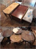 Four occasional tables on pedestal bases