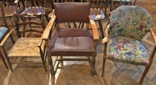 Oak open arm library-type chair with pad