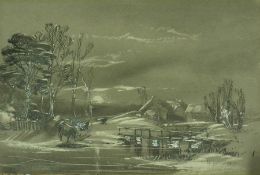 Miniature monochrome watercolour of brid