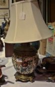 China lamp base, floral and bird decorat