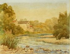 Two watercolour drawings, river landscap