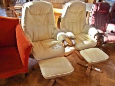 Pair modern cream leather and stained wo