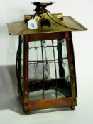 Arts & Crafts brass and moulded glass ha