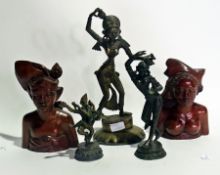 Two hardwood bookends, a brass stationer