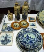 Pair Dutch delft cylindrical earthenware