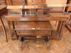 A narrow glass top side table on square