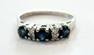 14K white gold sapphire and diamond ring
