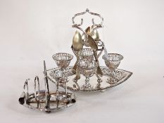 A silver plate four egg cup stand with s