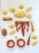 Pair of coral drop circular earrings and