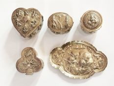 Four Indian white metal trinket boxes, v