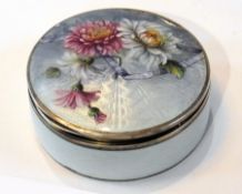 A .925 silver and enamel circular box wi