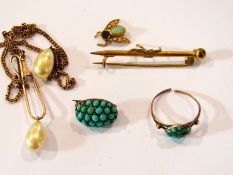 9ct gold opal seedpearl and blue stone b